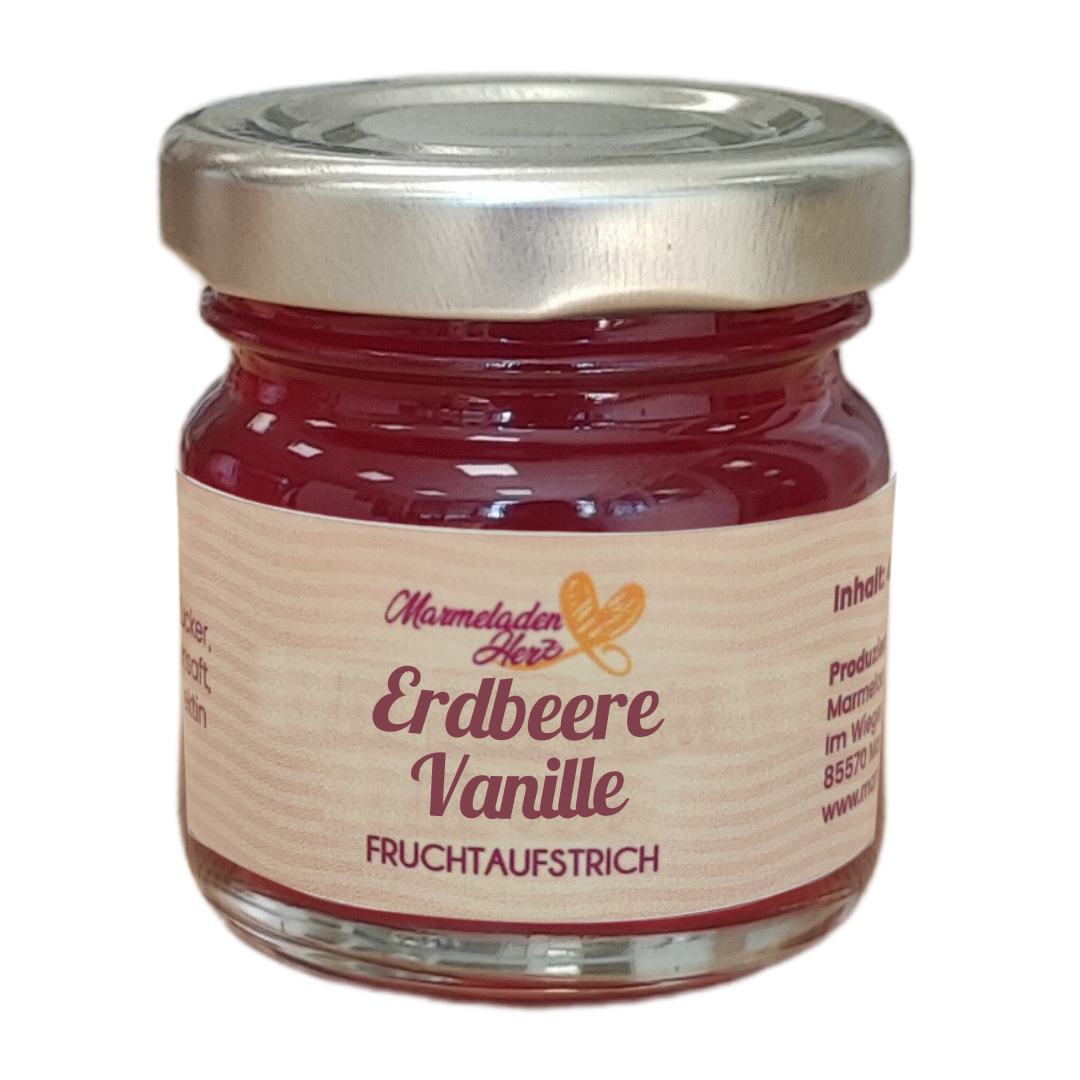 Mini Erdbeere Vanille Fruchtaufstrich 40 g – Marmeladenherz Mini Erdbeere Vanille Fruchtaufstrich 40 g – Marmeladenherz